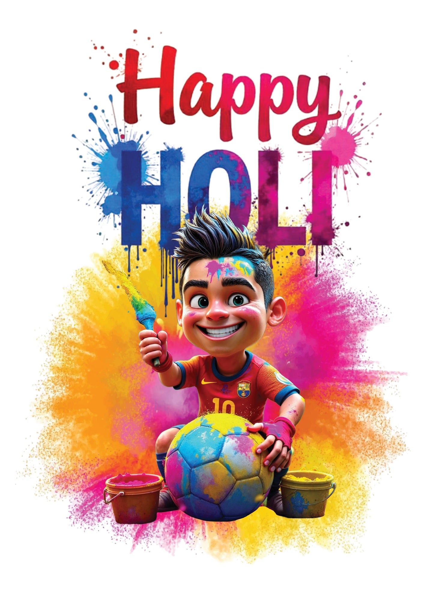 Chombooka Boys & Girls' Colorful Polyester Holi Printed T-Shirt | Festive Fun for Kids | Happy Holi Football theme Printed Tee