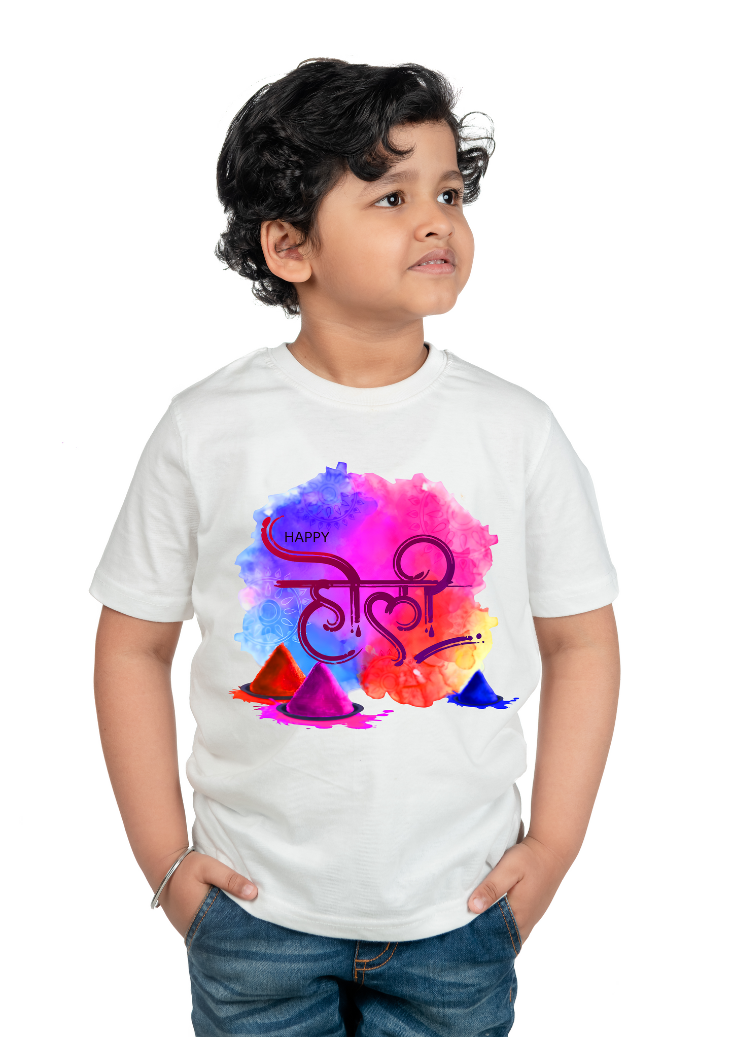 Chombooka Boys & Girls' Colorful Polyester Holi Printed T-Shirt | Festive Fun for Kids | Happy Holi Hindi Design Theme