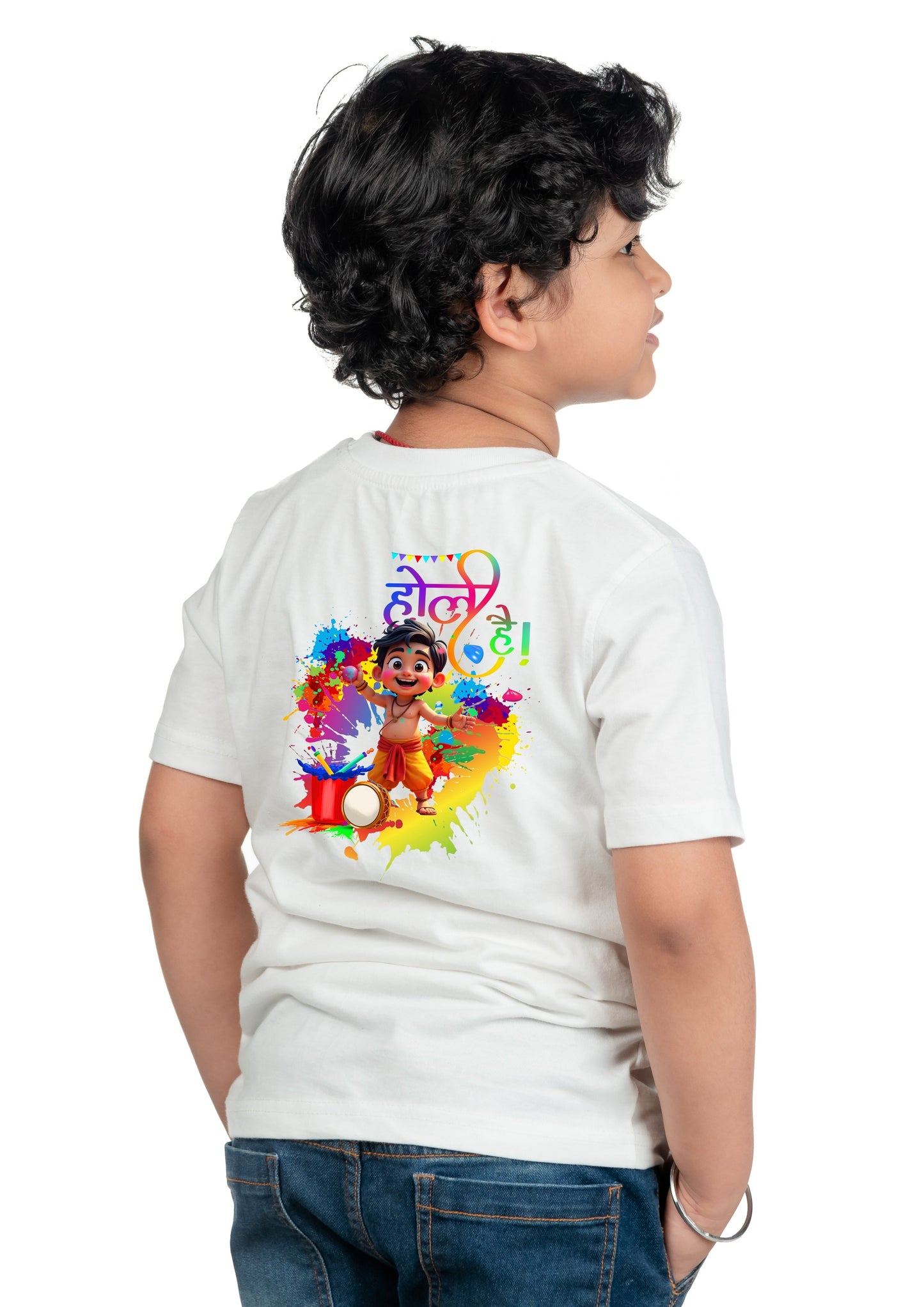 Chombooka Boys & Girls' Colorful Polyester Holi Printed T-Shirt | Festive Fun for Kids | Happy Holi Cartoon theme Printed Tee