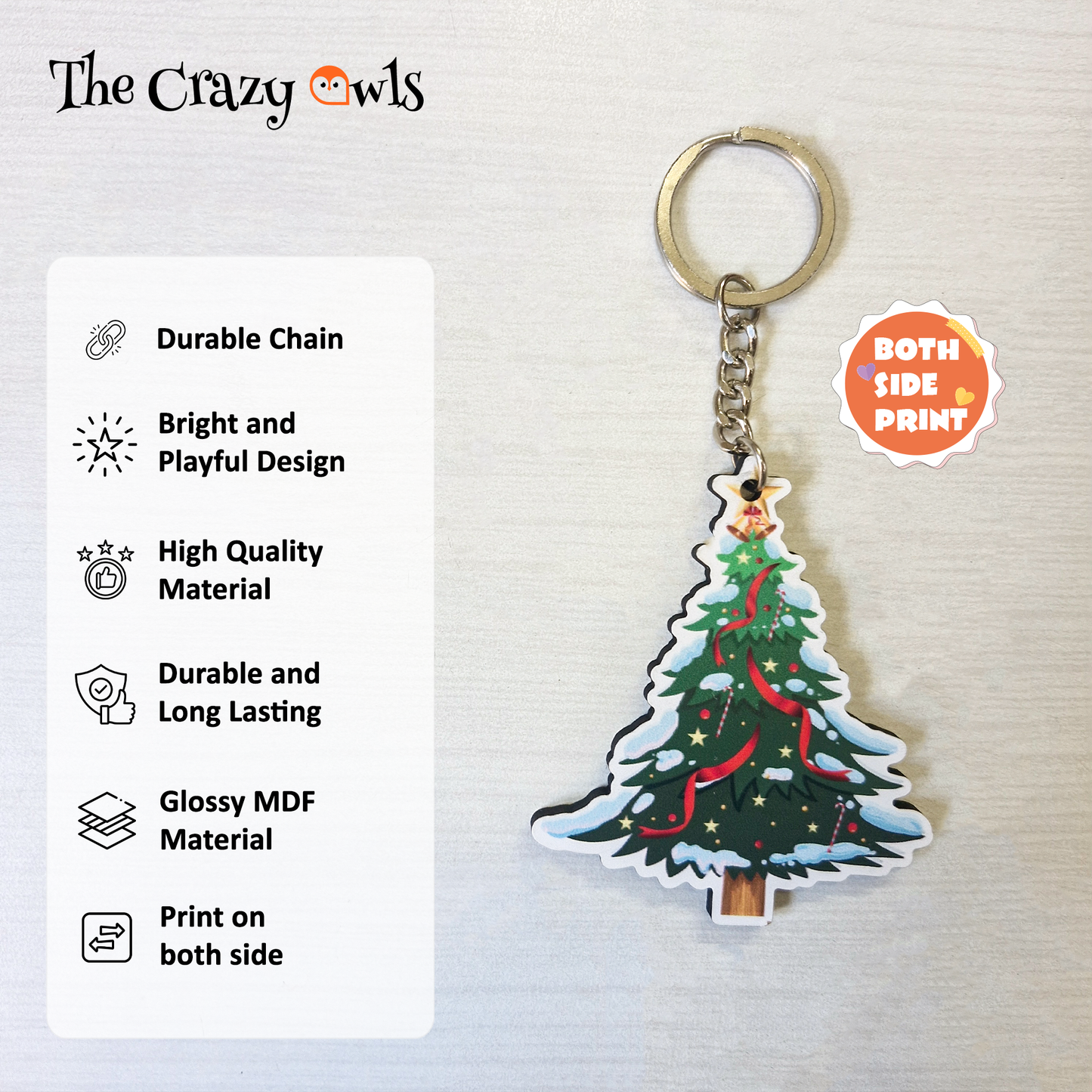 Cute Santa Claus, Reindeer, Christmas Tree & Merry Christmas MDF Keychain | Gift Accessories for Kids & Adults | Set of 3