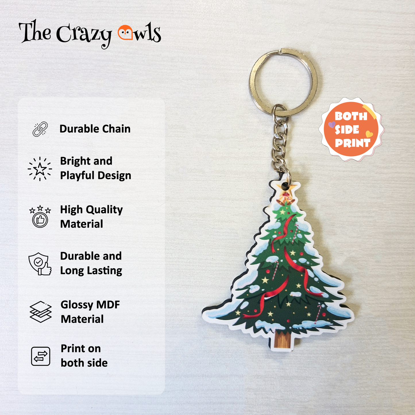 Christmas Tree with Star Topper MDF Keychain | Party Favors, Kids Return Gifts, Stocking Stuffers & Bag Accessories | Set of 6