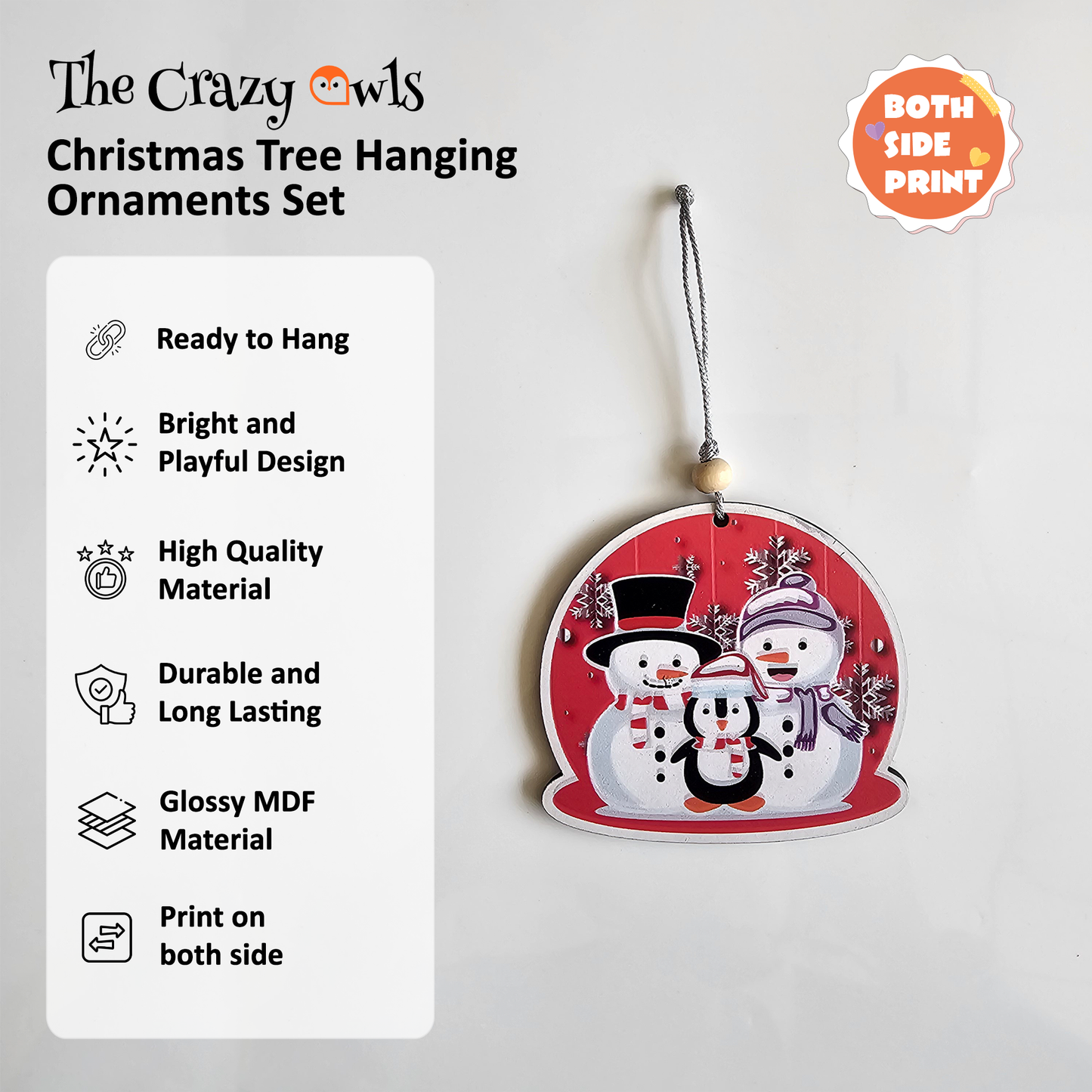 Snowman Christmas Hanging MDF Ornaments Festive Snow Globe Style Decorations | Cute Snowman for Christmas Tree, Home Décor, Parties & DIY Crafts | 3 Inch Set of 6
