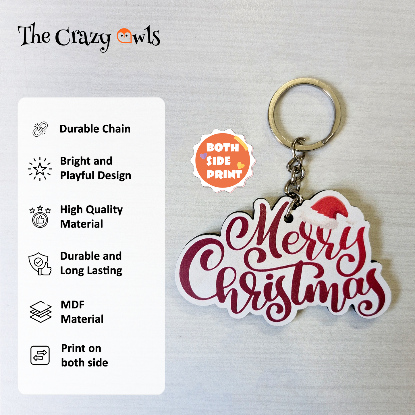 Snowman, Reindeer, Gingerbread Man, Santa Claus, Christmas Tree, Merry Christmas & Bell MDF Keychain | Set of 7