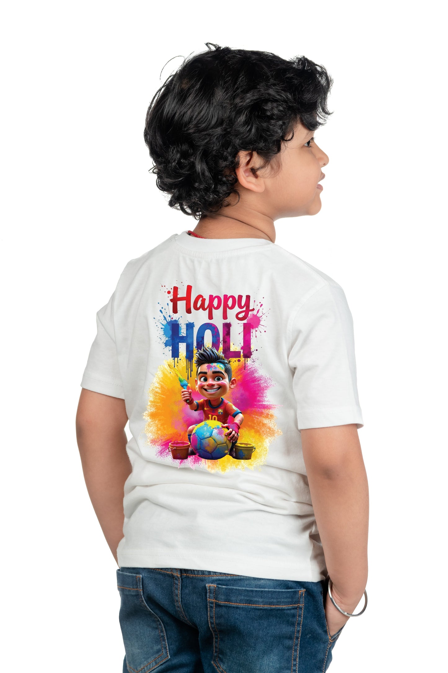 Chombooka Boys & Girls' Colorful Polyester Holi Printed T-Shirt | Festive Fun for Kids | Happy Holi Football theme Printed Tee