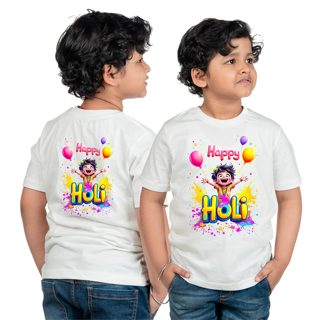 holi tshirt, Holi Champ design tshirt, kids holi tshirt, holi design boys cartoon holi tshirt polyester,