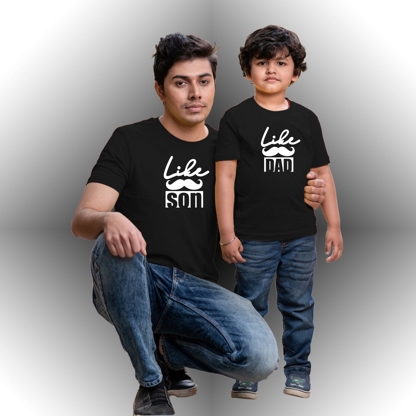 Chombooka Dad Son Combo T-Shirts Like Mustache Dad Like Mustache Son (Pack Of 2)