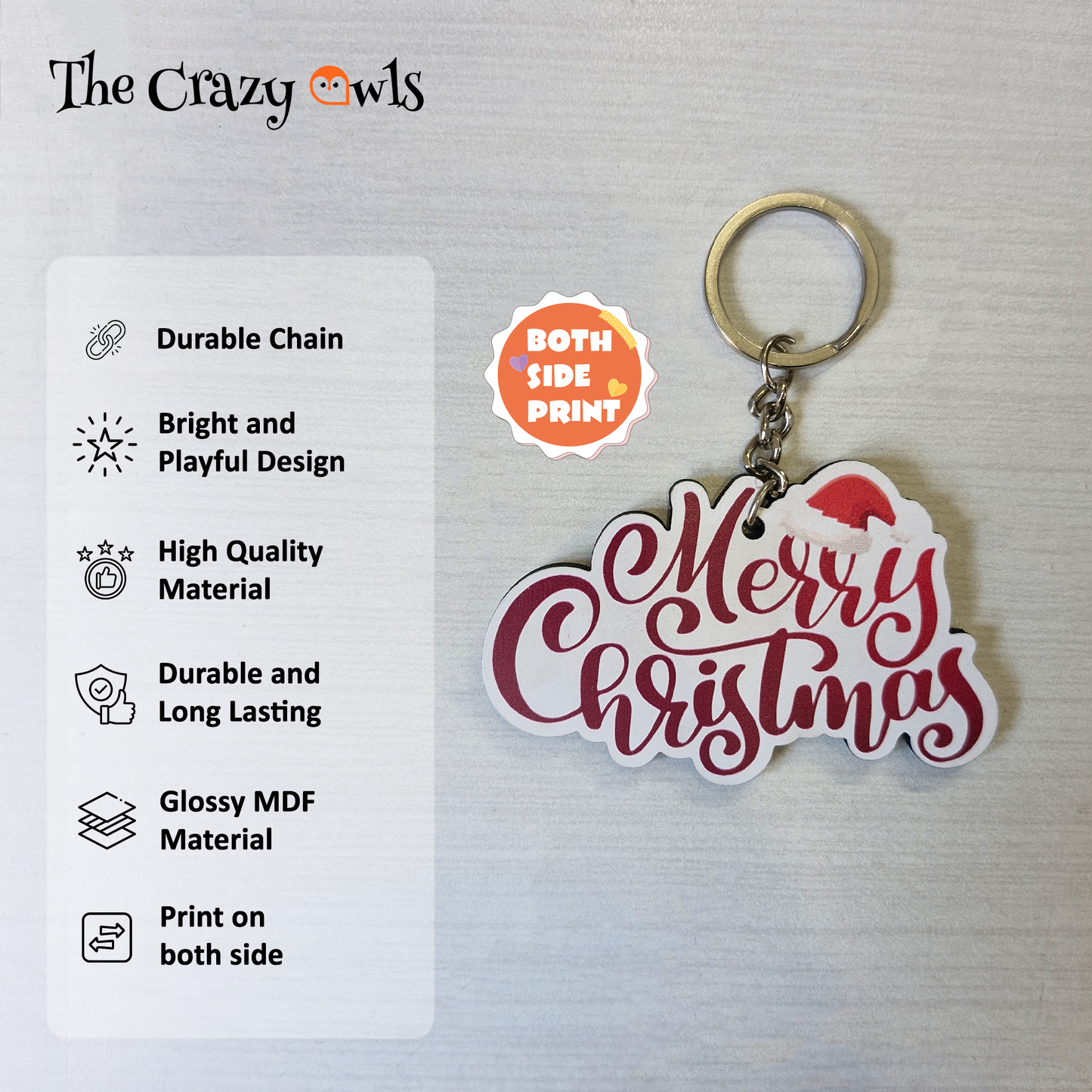 Merry Christmas MDF Keychain | Christmas Key Rings for Kids Return Gifts Stocking Stuffers, Schoo | Festive Santa Hat | Set of 6