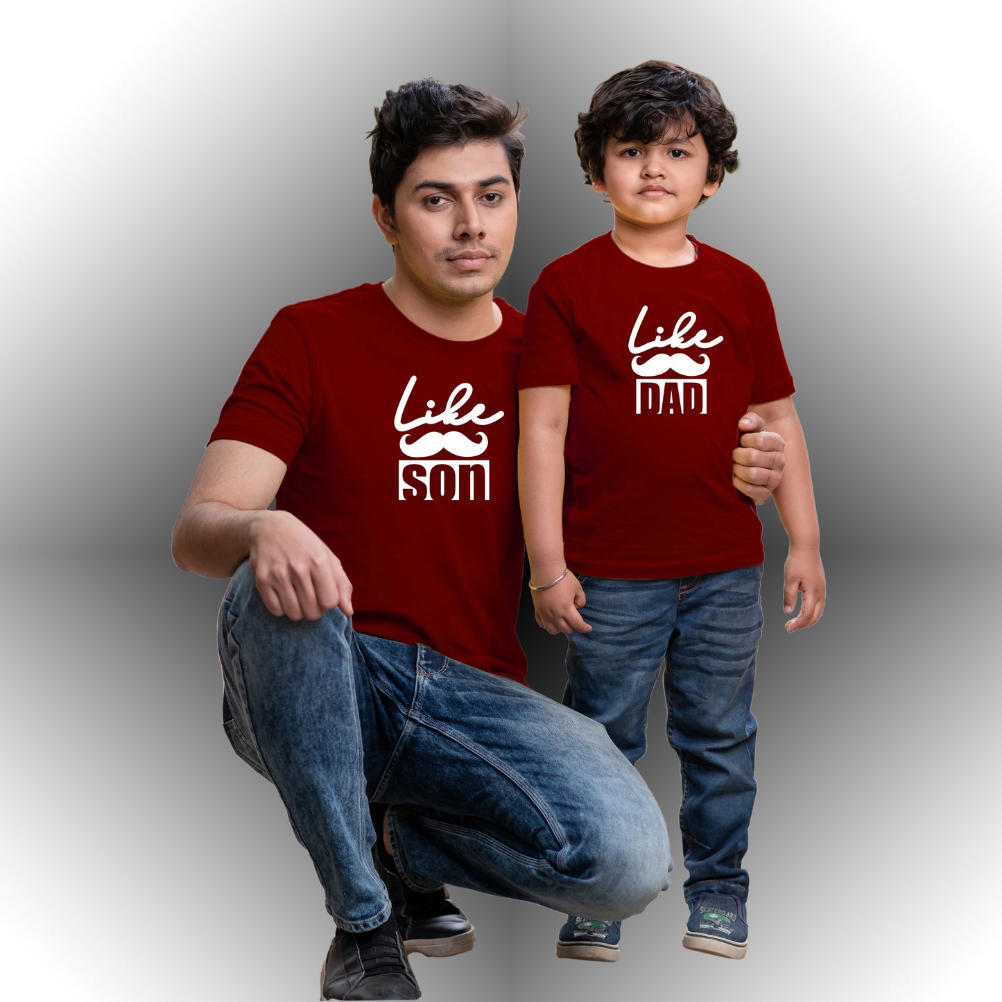 Chombooka Dad Son Combo T-Shirts Like Mustache Dad Like Mustache Son (Pack Of 2)