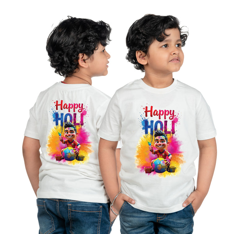 holi tshirt, football design tshirt, kids holi tshirt, holi design boys cartoon holi tshirt polyester,