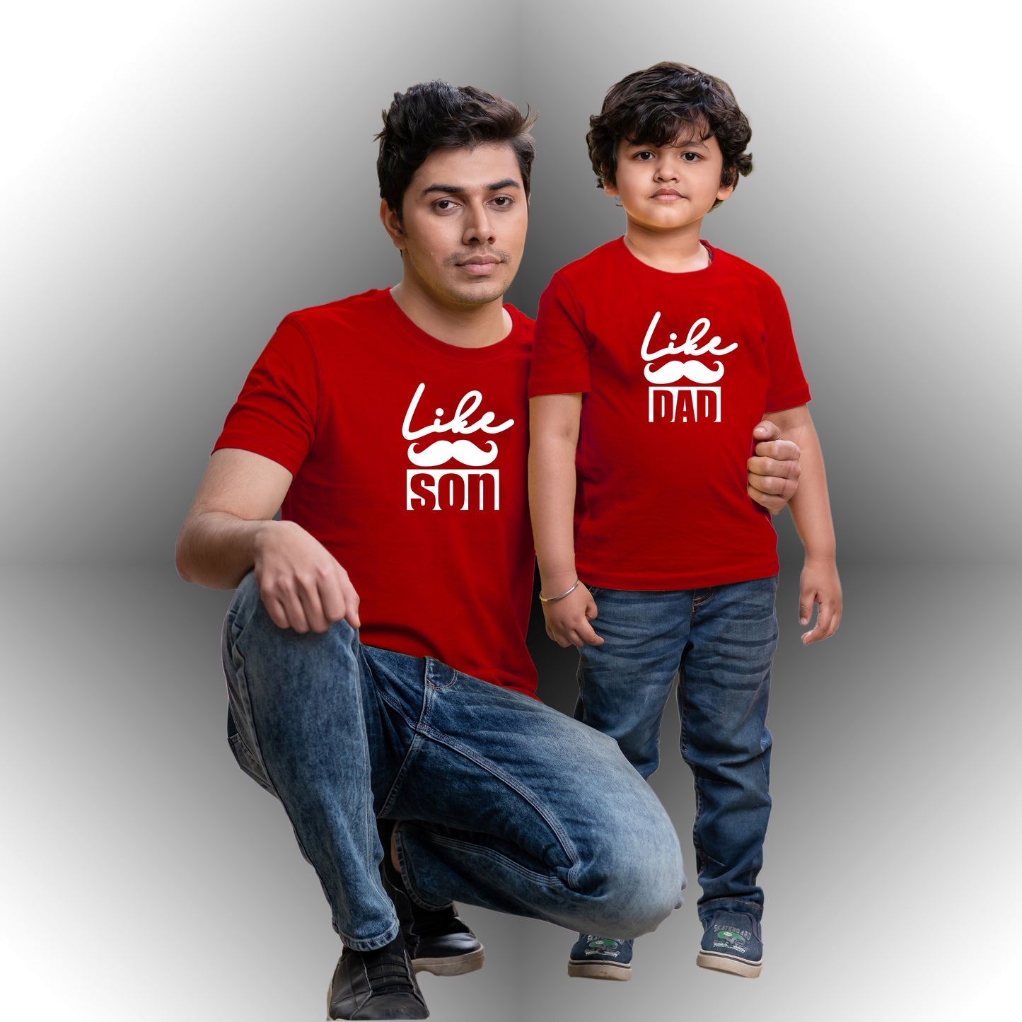Chombooka Dad Son Combo T-Shirts Like Mustache Dad Like Mustache Son (Pack Of 2)