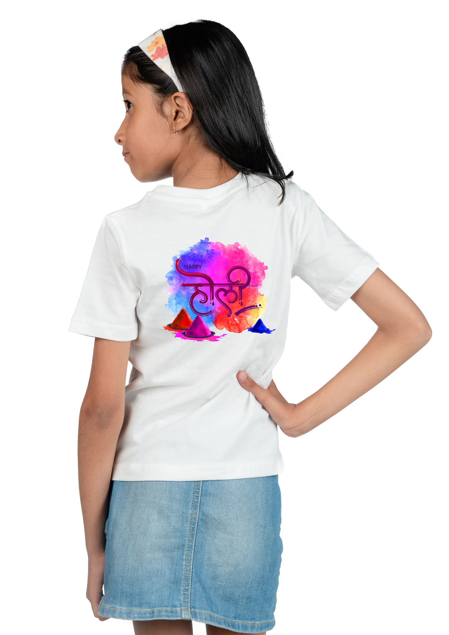 Chombooka Boys & Girls' Colorful Polyester Holi Printed T-Shirt | Festive Fun for Kids | Happy Holi Hindi Design Theme