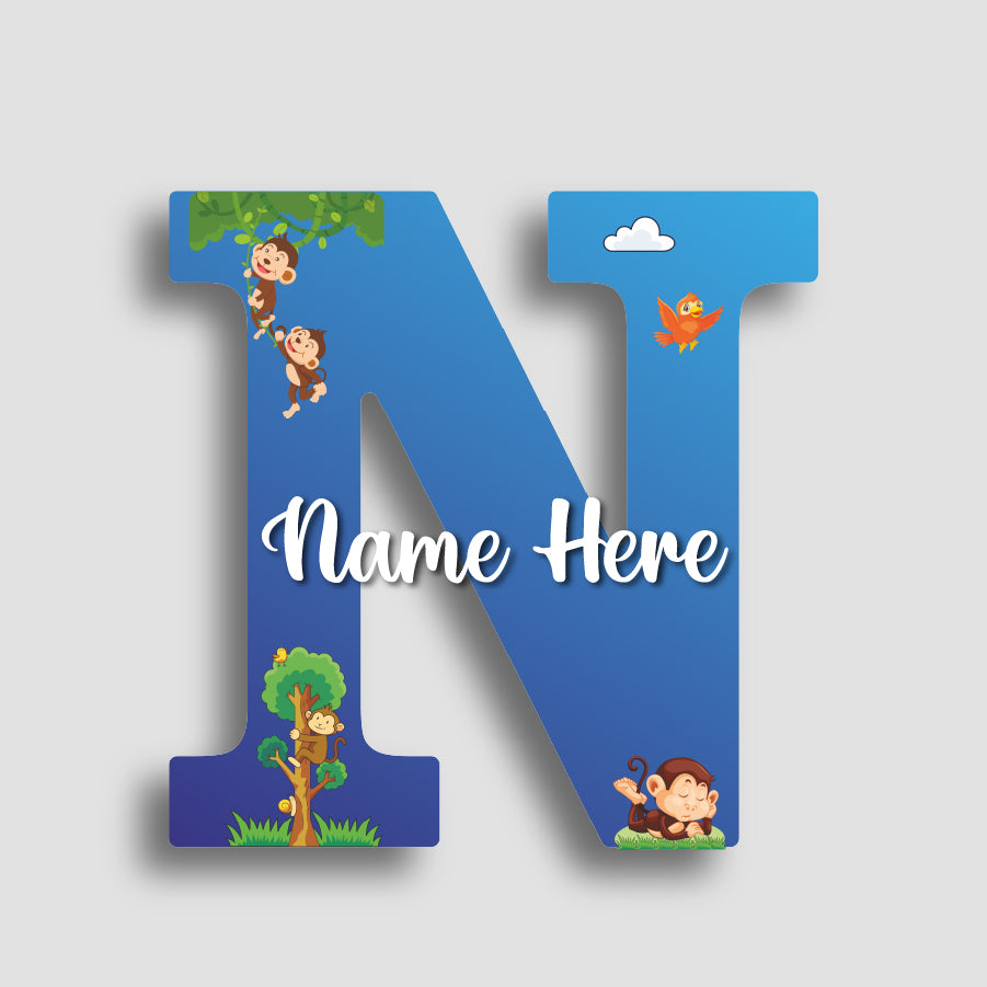 Customized Glossy Acrylic Jungle Monkey Theme | 9 Inch Custom Name Letter Sign for Kids Room & Playroom Decor | Animal Alphabet Nameplate | Includes Hanging Rope/Tape