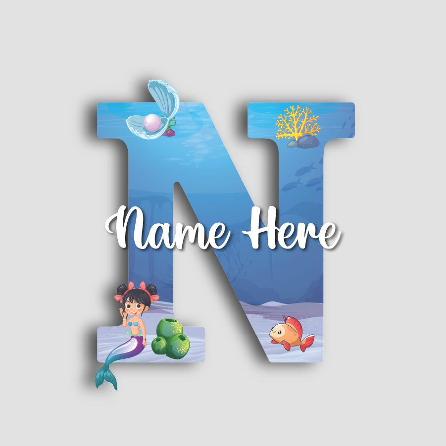 Customized Acrylic Glossy Mermaid Theme Wall Hanging | 9 Inch Custom Name & Alphabate Sign for Kids Room & Playroom Decor | Ocean Theme Alphabet Nameplate | Includes Hanging Rope/Tape