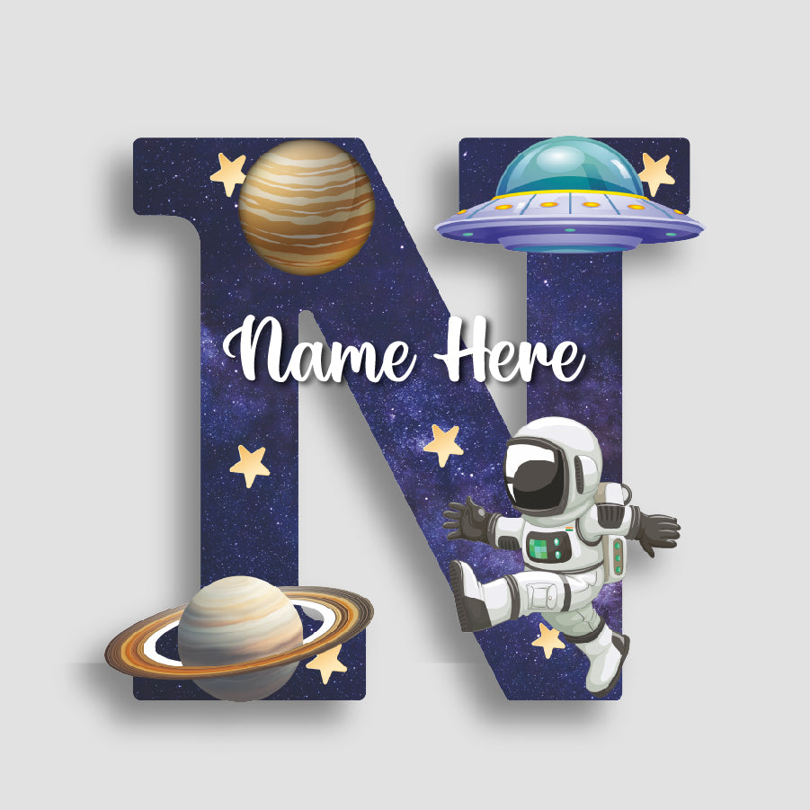 Customized Acrylic Glossy Space Theme Wall Hanging | 9 Inch Custom Name & Alphabet Letter Sign for Kids Room & Playroom Decor | Astronaut & Planet Alphabet Nameplate | Includes Hanging Rope/Tape