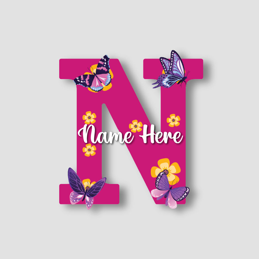 Customized Acrylic Name Sign for Kids Room | 9 Inch Pink Floral Butterfly Initial Wall Decor | Personalized Nameplate Birthday Gift for Girls | Includes Hanging Rope/Tape