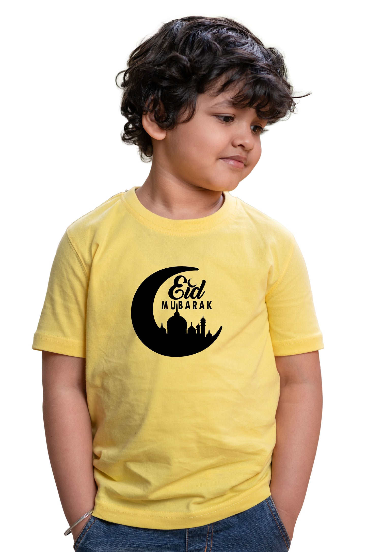 Kids New Moon & Mahal Eid Mubarak Cotton Half Sleeve T-Shirt for Boys & Girls