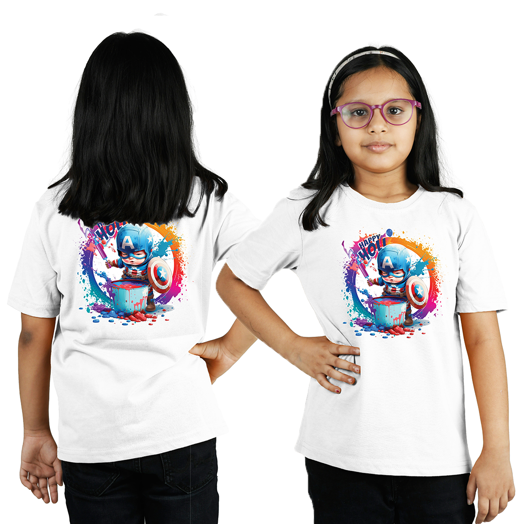 Chombooka Kids' Holi Festival Polyester T-Shirt | Splash into the Celebration | Happy Holi Captain