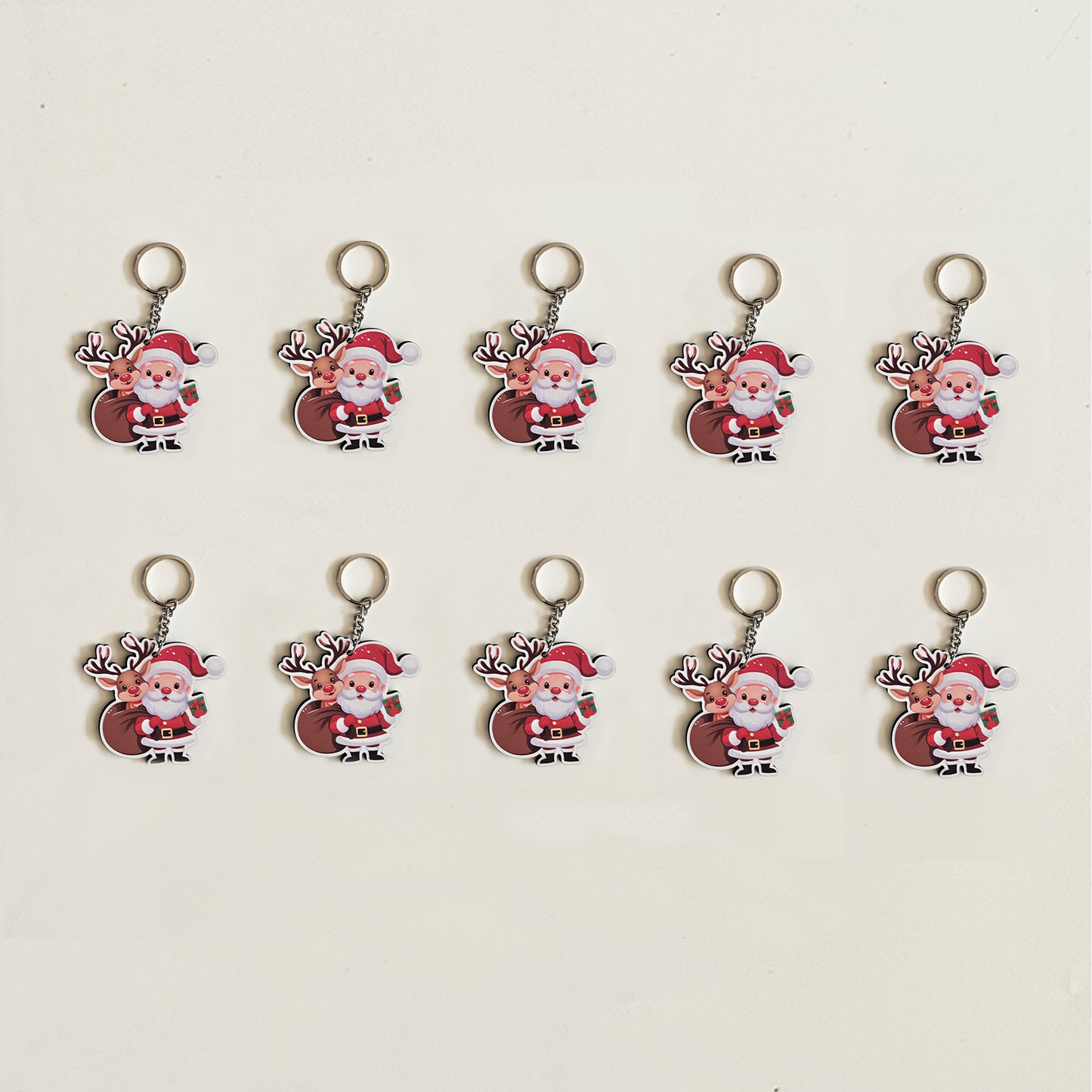 Christmas Santa Keychain | Cute Santa & Reindeer MDF Key Rings for Kids | Christmas Return Gifts, Stocking Stuffers, School | Xmas Keychains | Set of 10