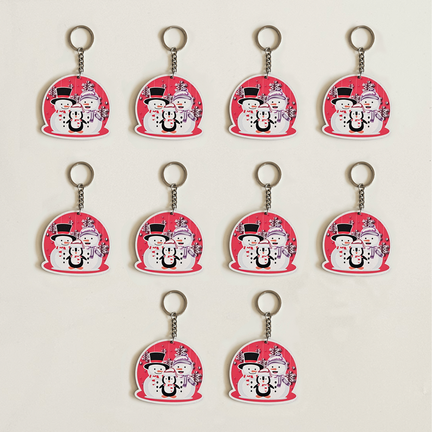 Cute Christmas Snowman Family MDF Keychains | Xmas Gifts, Kids Return Gifts, Party Favors, Stocking Stuffers & Bag Accessories | Set of 10