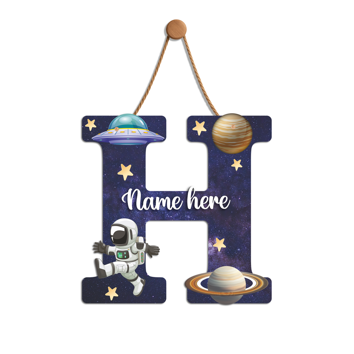 Customized Acrylic Glossy Space Theme Wall Hanging | 9 Inch Custom Name & Alphabet Letter Sign for Kids Room & Playroom Decor | Astronaut & Planet Alphabet Nameplate | Includes Hanging Rope/Tape