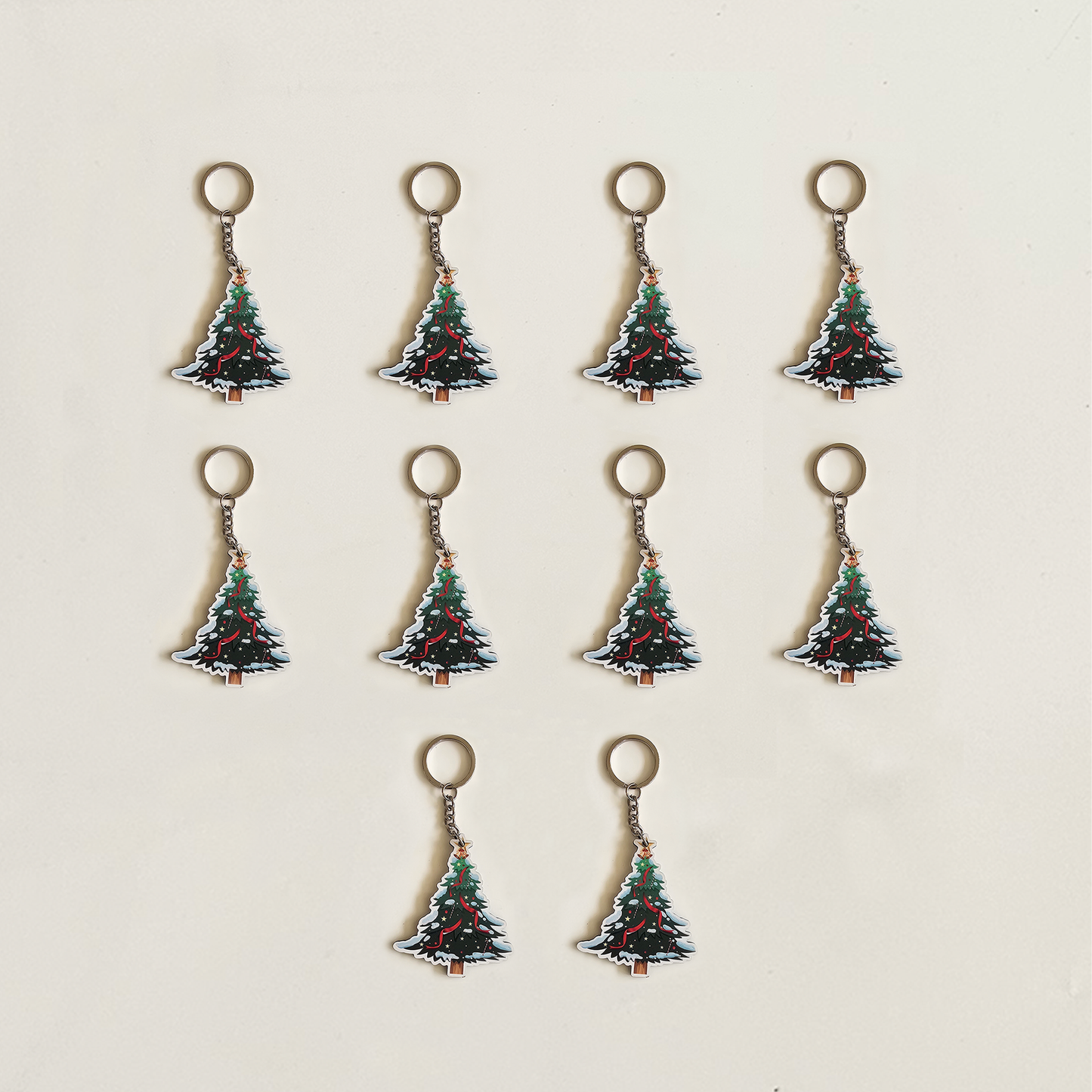 Christmas Tree with Star Topper MDF Keychain | Party Favors, Kids Return Gifts, Stocking Stuffers & Bag Accessories | Set of 10