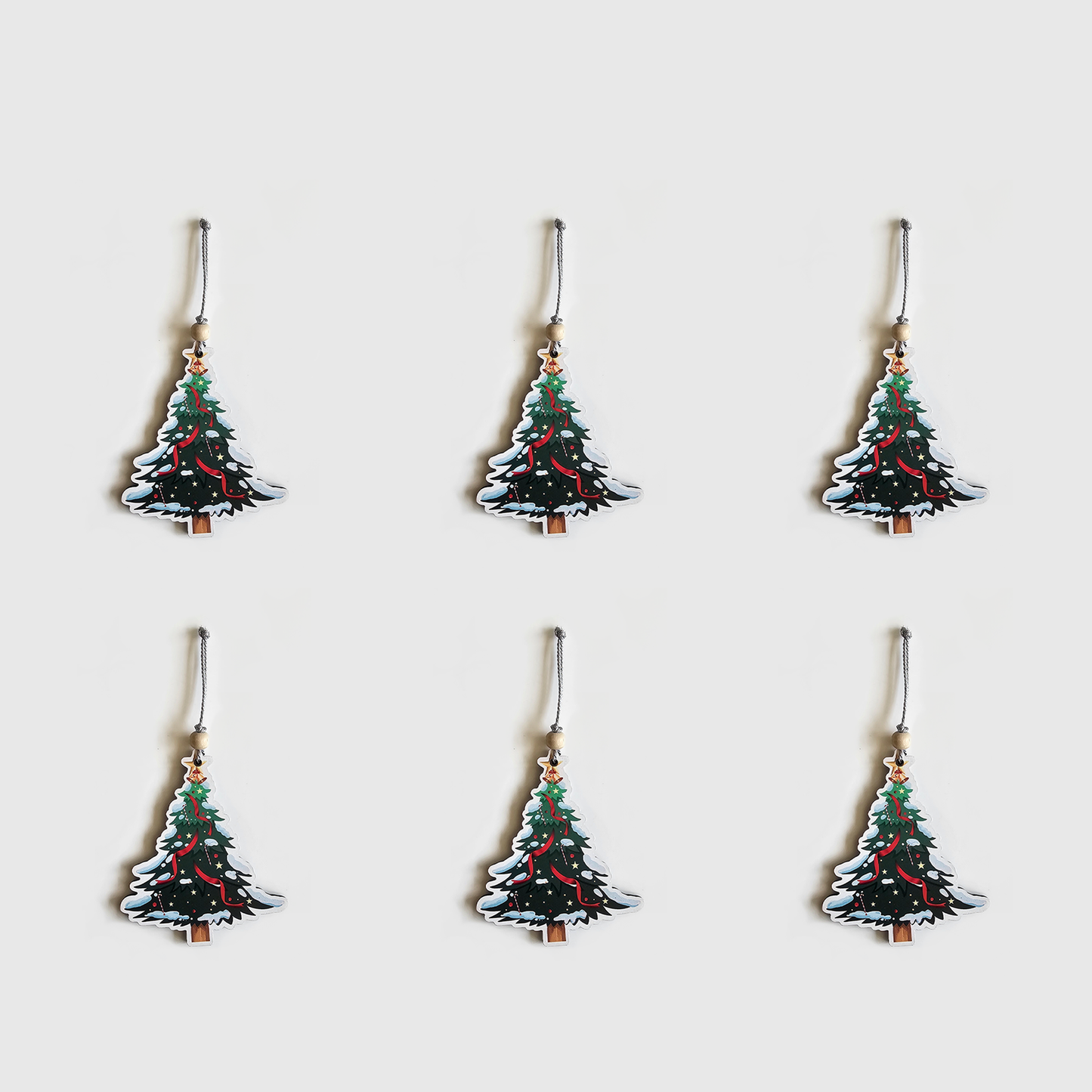 Christmas Tree MDF Hanging Ornaments Festive Decor | Lightweight Winter Snow Christmas Decorations for Home, Gifts & Craft Projects | 4x3 Inch Set of 6