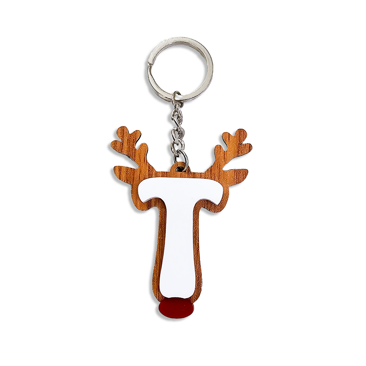 Alphabet Reindeer Keychain | MDF & Acrylic Letter Keyring for Christmas Gifts | Key Chain for Bag, Office & Friends | Pick any 1 A to Z Alphabet of your choice