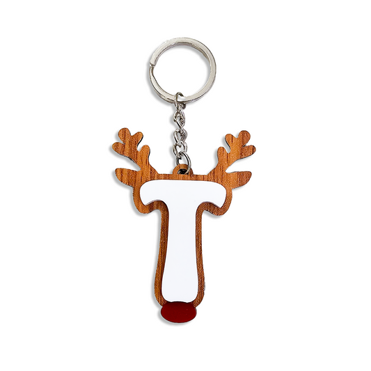 Alphabet Reindeer Keychain | MDF & Acrylic Letter Keyring for Christmas Gifts | Key Chain for Bag, Office & Friends | Pick any 1 A to Z Alphabet of your choice