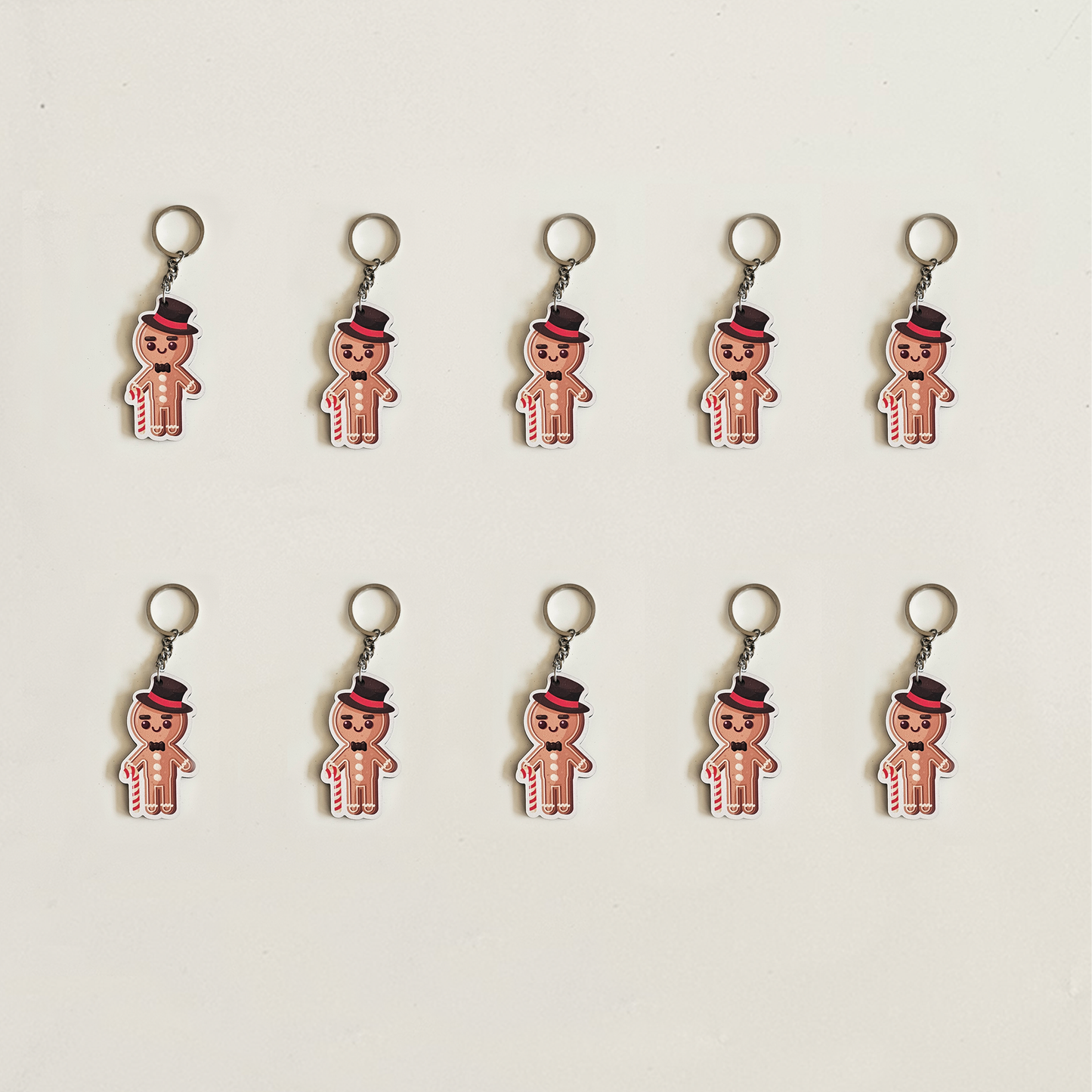 Gingerbread MDF Christmas Keychains with Candy Cane | Xmas Gifts, Party Favors, Kids Return Gifts, Bag Accessories | Set of 10