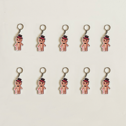 Gingerbread MDF Christmas Keychains with Candy Cane | Xmas Gifts, Party Favors, Kids Return Gifts, Bag Accessories | Set of 10