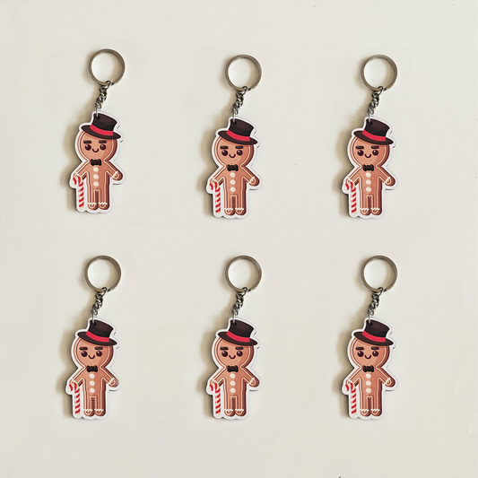 Gingerbread MDF Keychains with Candy Cane | Xmas Gifts, Party Favors, Kids Return Gifts, Bag Accessories | Set of 6