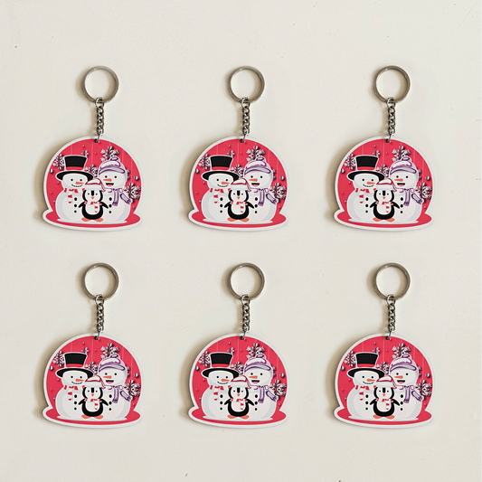 Cute Christmas Snowman Family MDF Keychains | Xmas Gifts, Kids Return Gifts, Party Favors, Stocking Stuffers & Bag Accessories | Set of 6