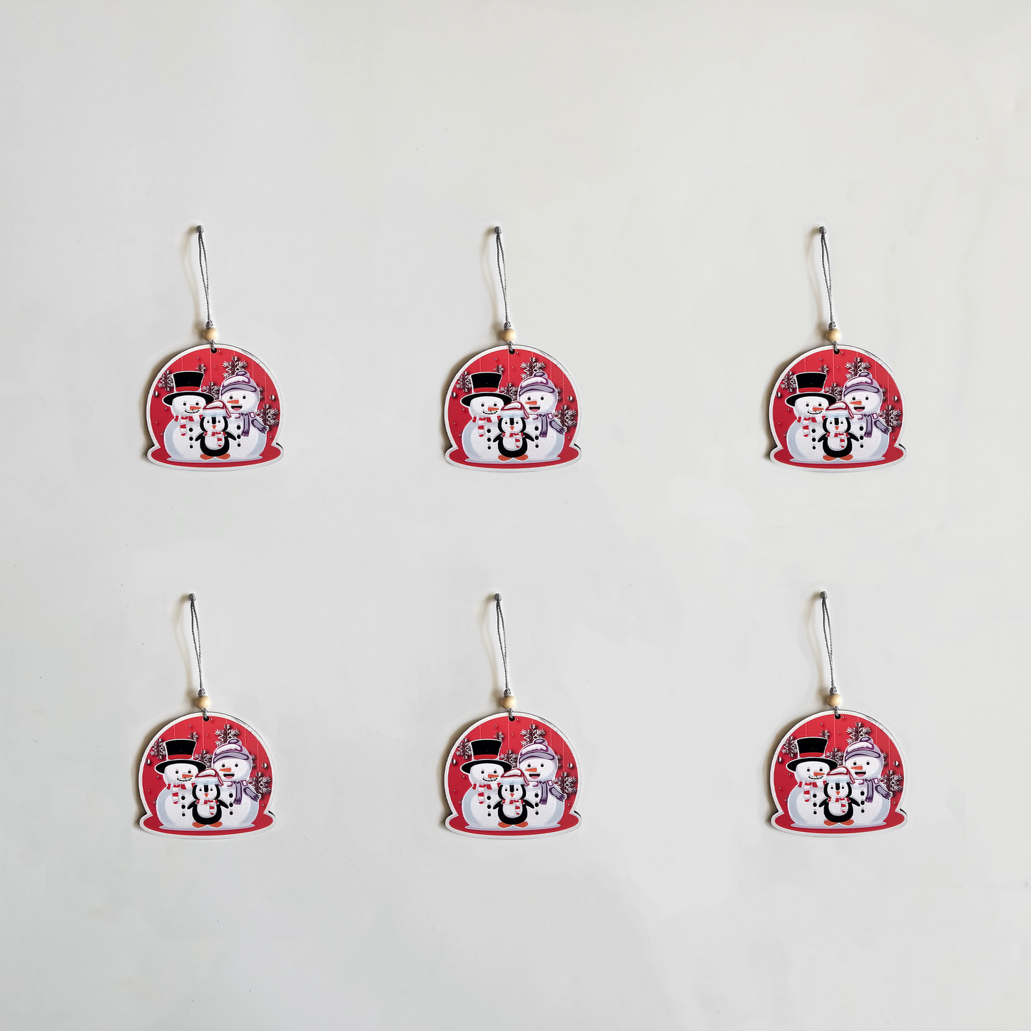 Snowman Christmas Hanging MDF Ornaments Festive Snow Globe Style Decorations | Cute Snowman for Christmas Tree, Home Décor, Parties & DIY Crafts | 3 Inch Set of 6
