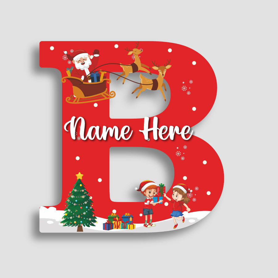 Customized Acrylic Name Sigh Christmas for Kids Room | 9 Inch Santa & Reindeer Design | Personalized Nameplate Christmas Gift | Includes Hanging Rope/Tape