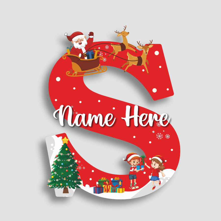 Customized Acrylic Name Sigh Christmas for Kids Room | 9 Inch Santa & Reindeer Design | Personalized Nameplate Christmas Gift | Includes Hanging Rope/Tape
