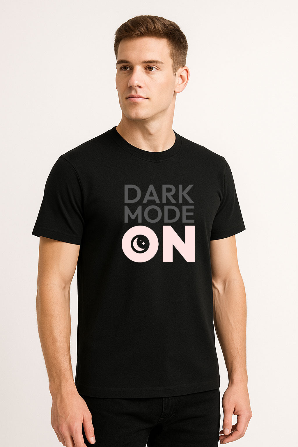 Dark Mode On Printed Pure Cotton T-Shirt for Men | Stylish Typography Graphic Tee | Half Sleeve Casual Regular Soft T-Shirt | Trendy Summer Wear for Men