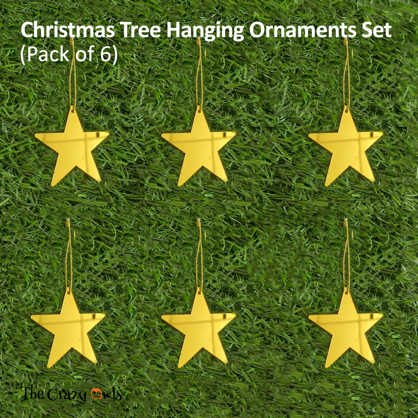 Gold Star Hanging Acrylic Ornaments Glossy Star Decorations for Christmas Tree, Home & Party Decor Crafting | 3 Inch Set of 6