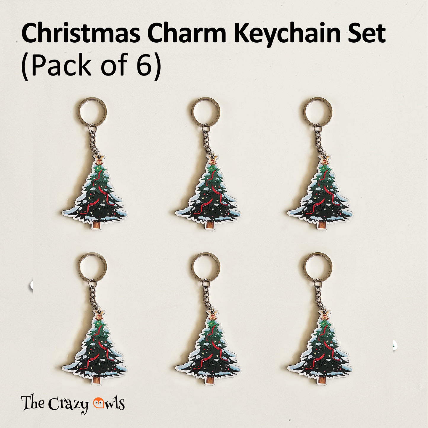 Christmas Tree with Star Topper MDF Keychain | Party Favors, Kids Return Gifts, Stocking Stuffers & Bag Accessories | Set of 6