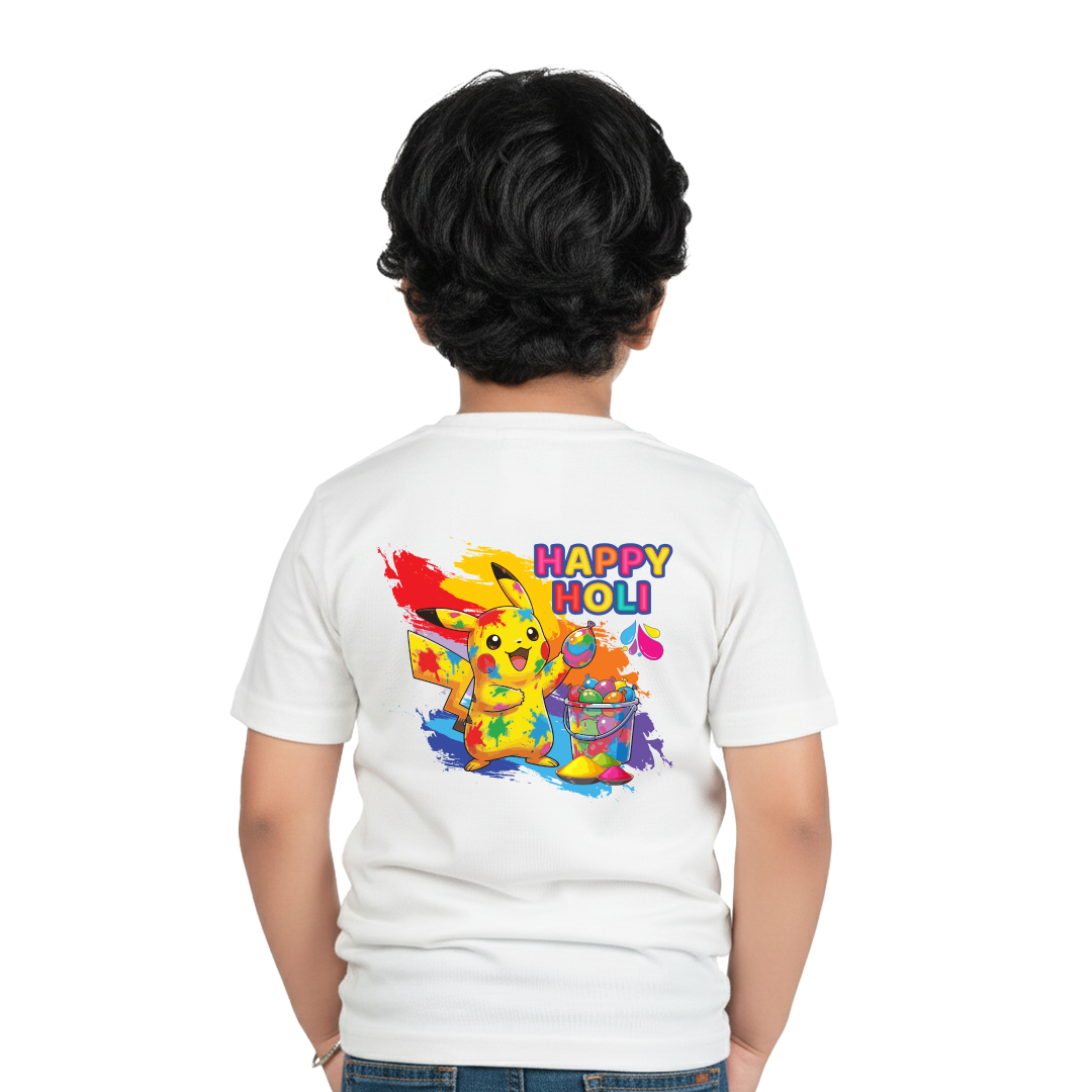 Holi T Shirt for Boys & Girls | Happy Holi Color Cartoon Printed | Festival Wear Polyester T-Shirt