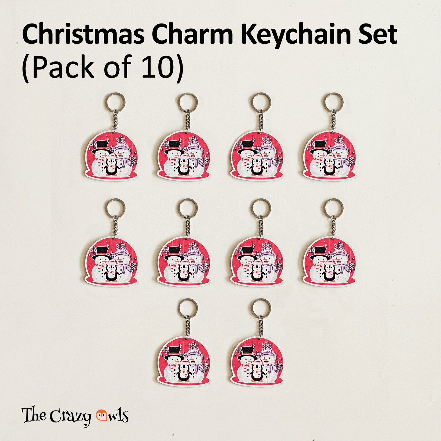 Cute Christmas Snowman Family MDF Keychains | Xmas Gifts, Kids Return Gifts, Party Favors, Stocking Stuffers & Bag Accessories | Set of 10