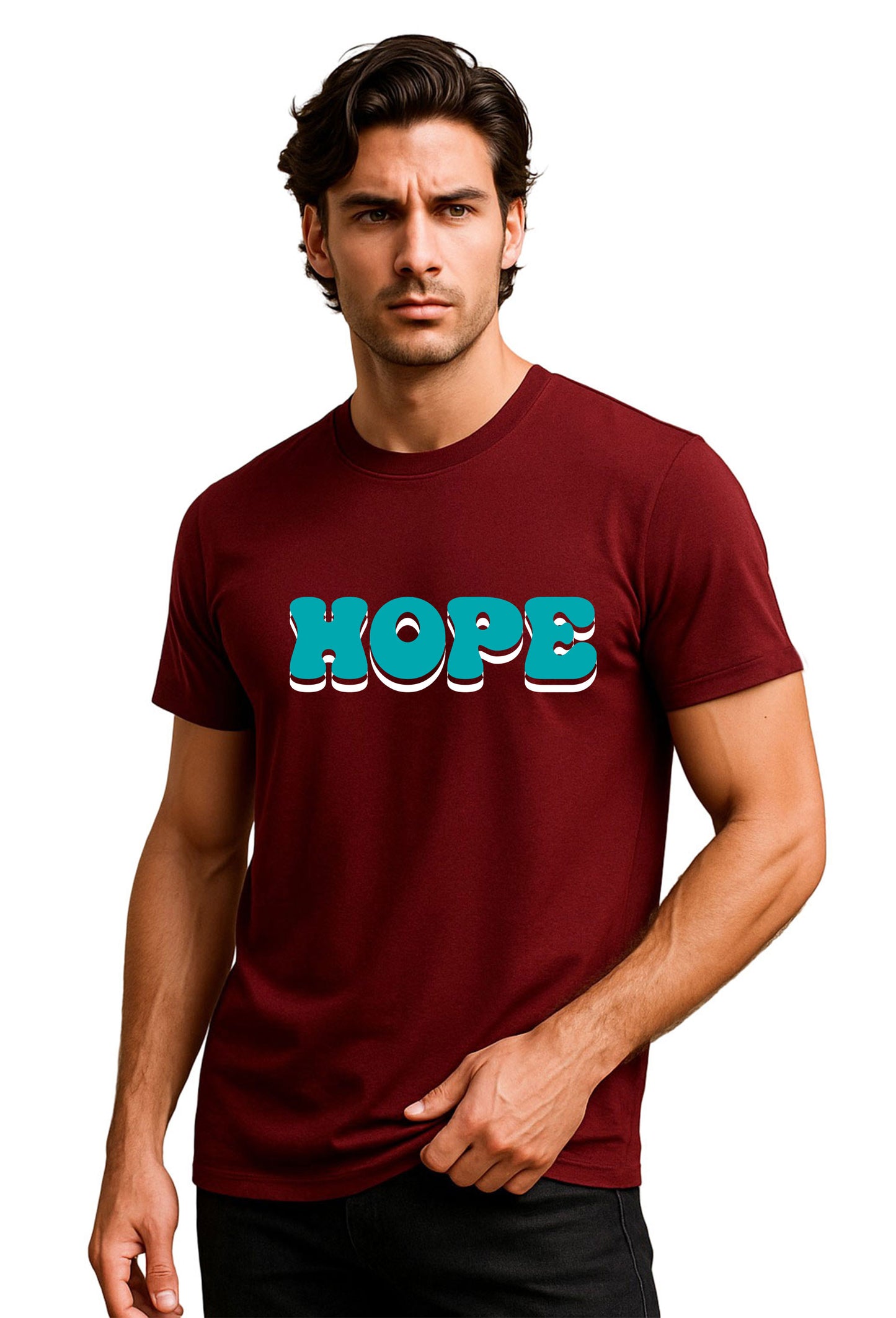 Hope Printed Pure Cotton T-Shirt for Men | Stylish Bold Graphic Typography Tee | Half Sleeve Casual Slim Fit Summer Wear | Motivational Quote T-Shirt for Men