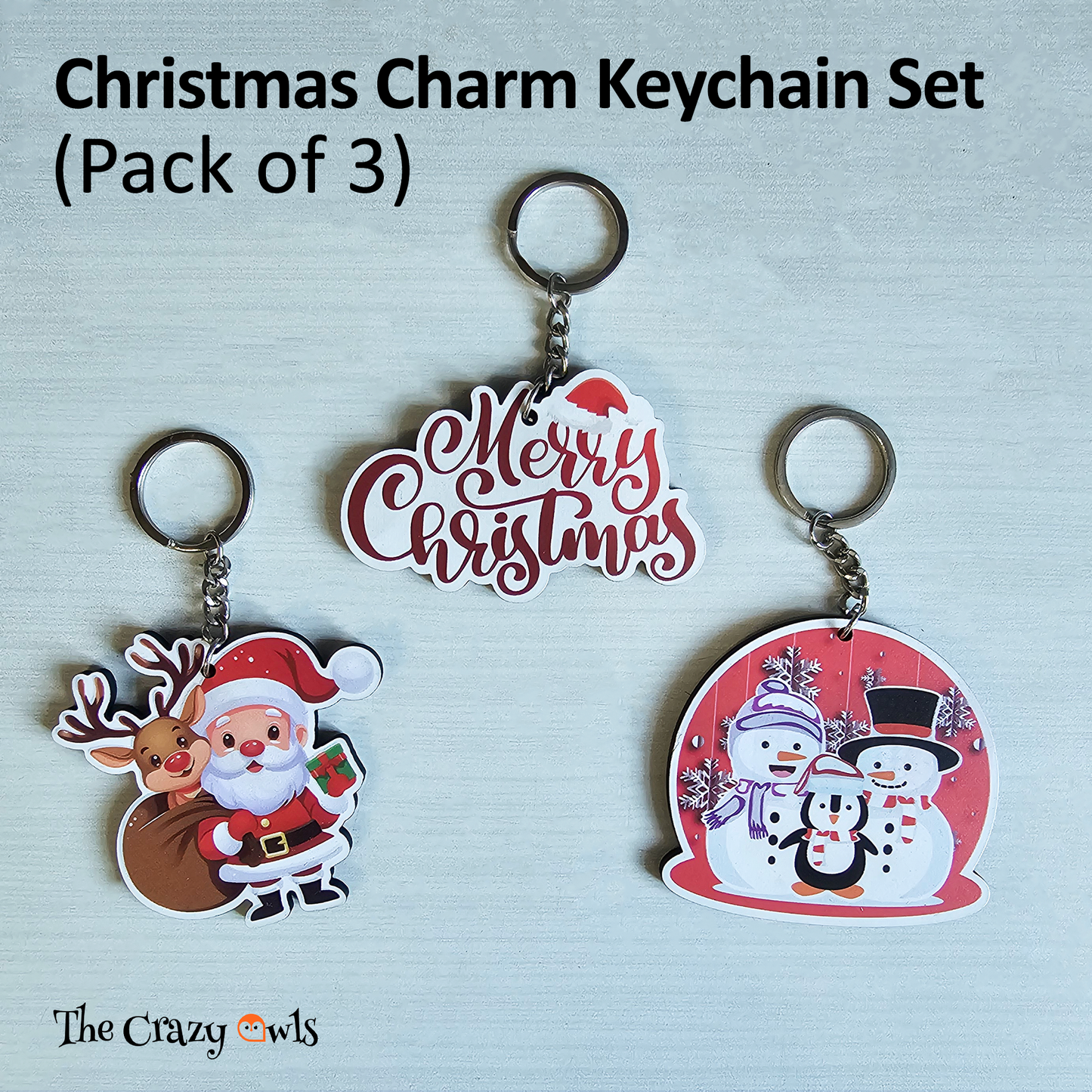 Christmas MDF Keychain Set | Cute Santa Claus, Snowman & Merry Christmas Key Rings | Keychains for Bags & Keys | Set of 3