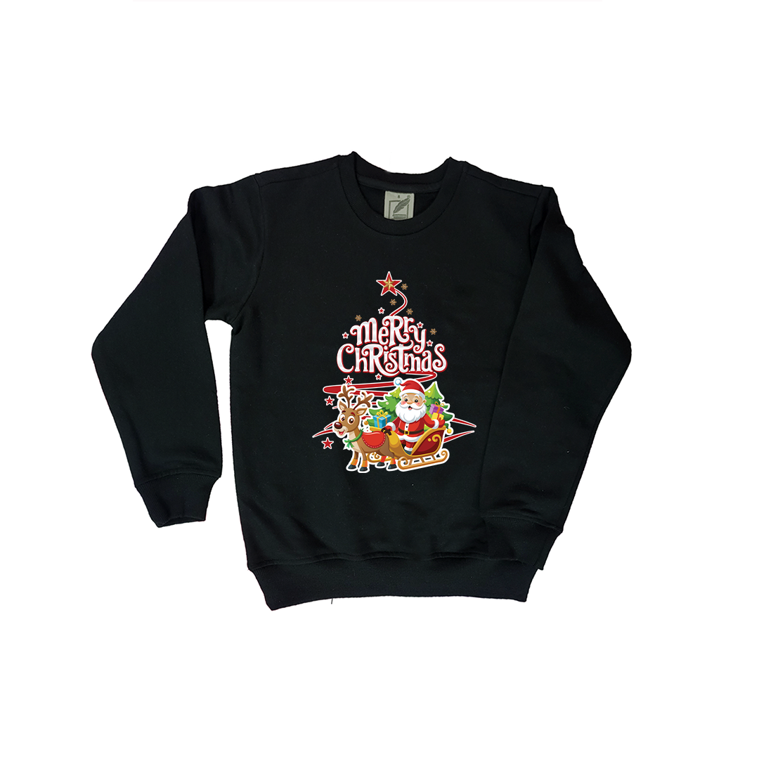 Kids Merry Christmas Sweatshirt with Jogger Santa Tree & Deer Sleigh | Cozy Winter Holiday Jumper | Christmas Gift Outfit for Boys & Girls