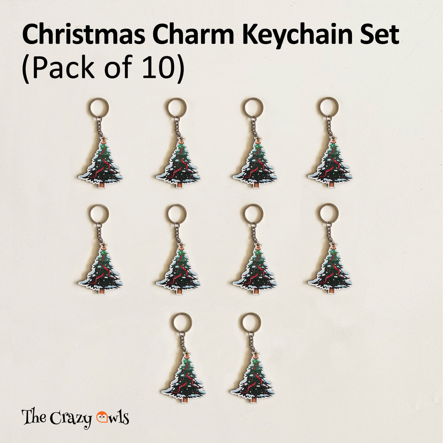 Christmas Tree with Star Topper MDF Keychain | Party Favors, Kids Return Gifts, Stocking Stuffers & Bag Accessories | Set of 10
