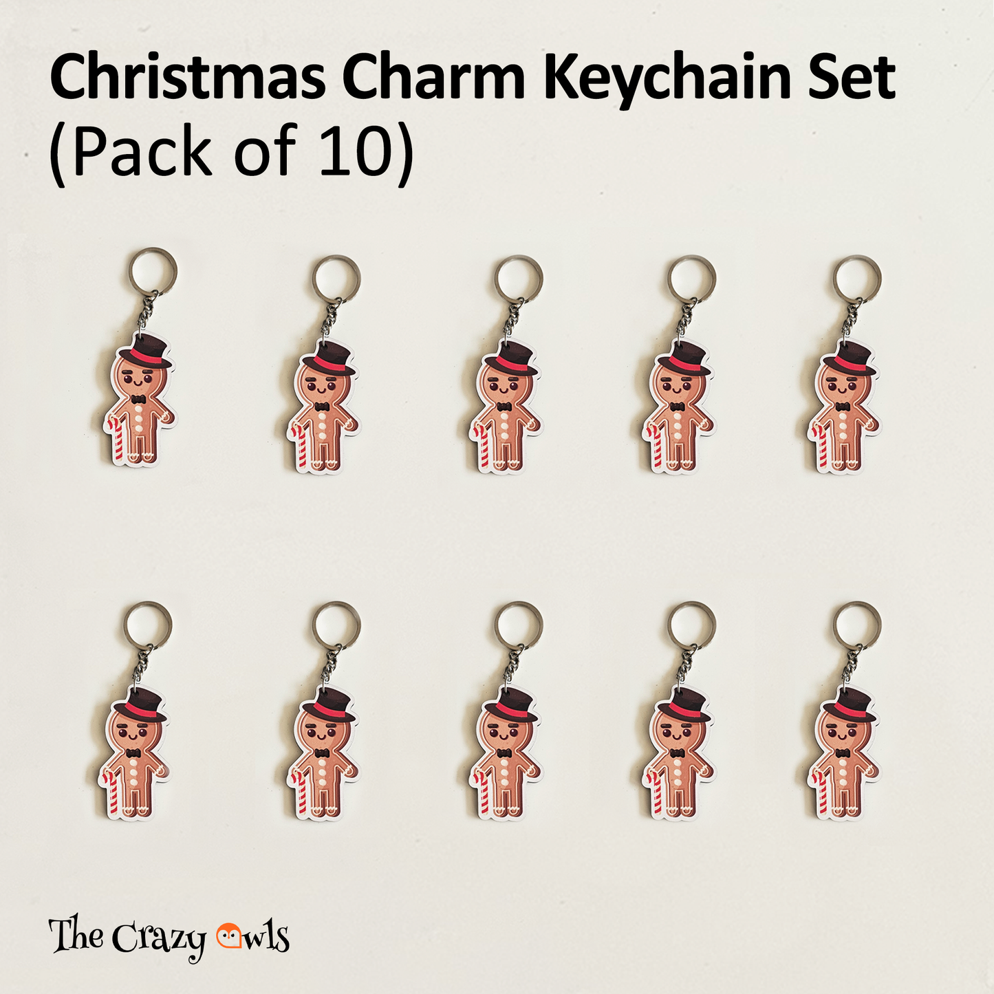Gingerbread MDF Christmas Keychains with Candy Cane | Xmas Gifts, Party Favors, Kids Return Gifts, Bag Accessories | Set of 10