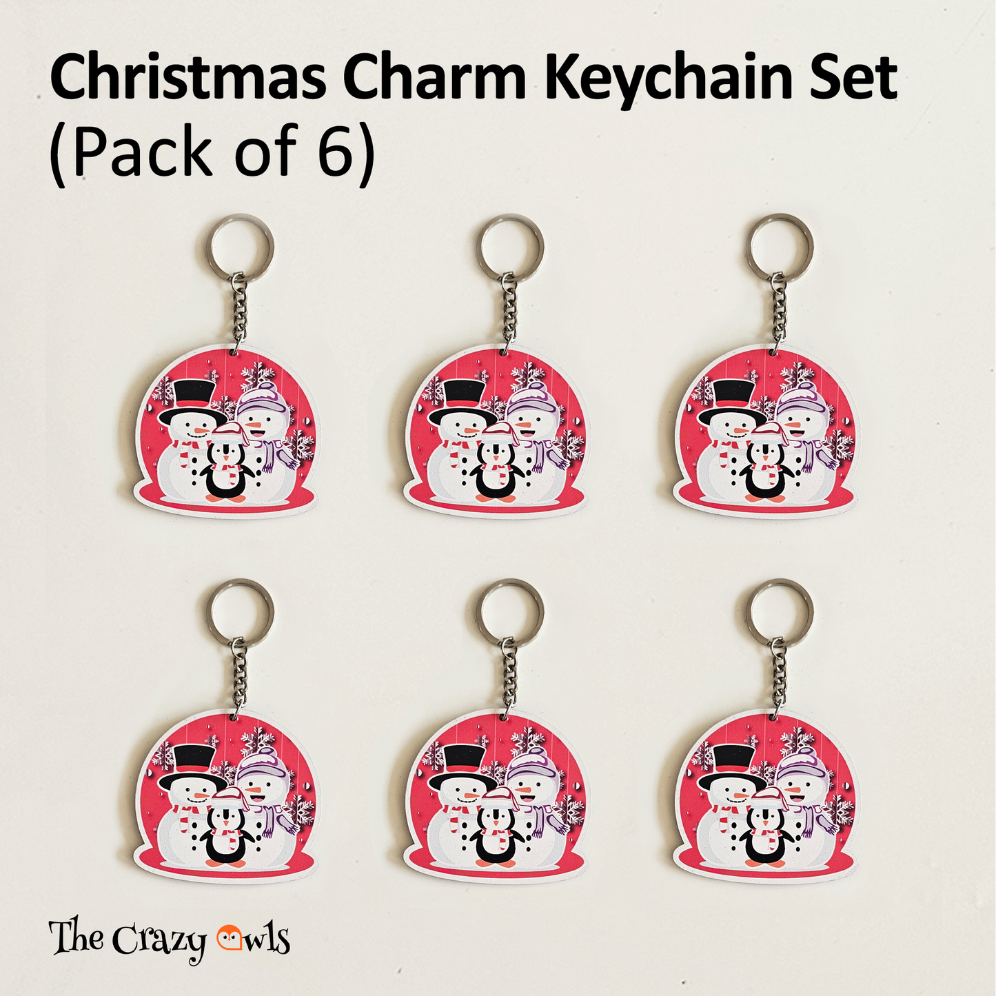 Cute Christmas Snowman Family MDF Keychains | Xmas Gifts, Kids Return Gifts, Party Favors, Stocking Stuffers & Bag Accessories | Set of 6