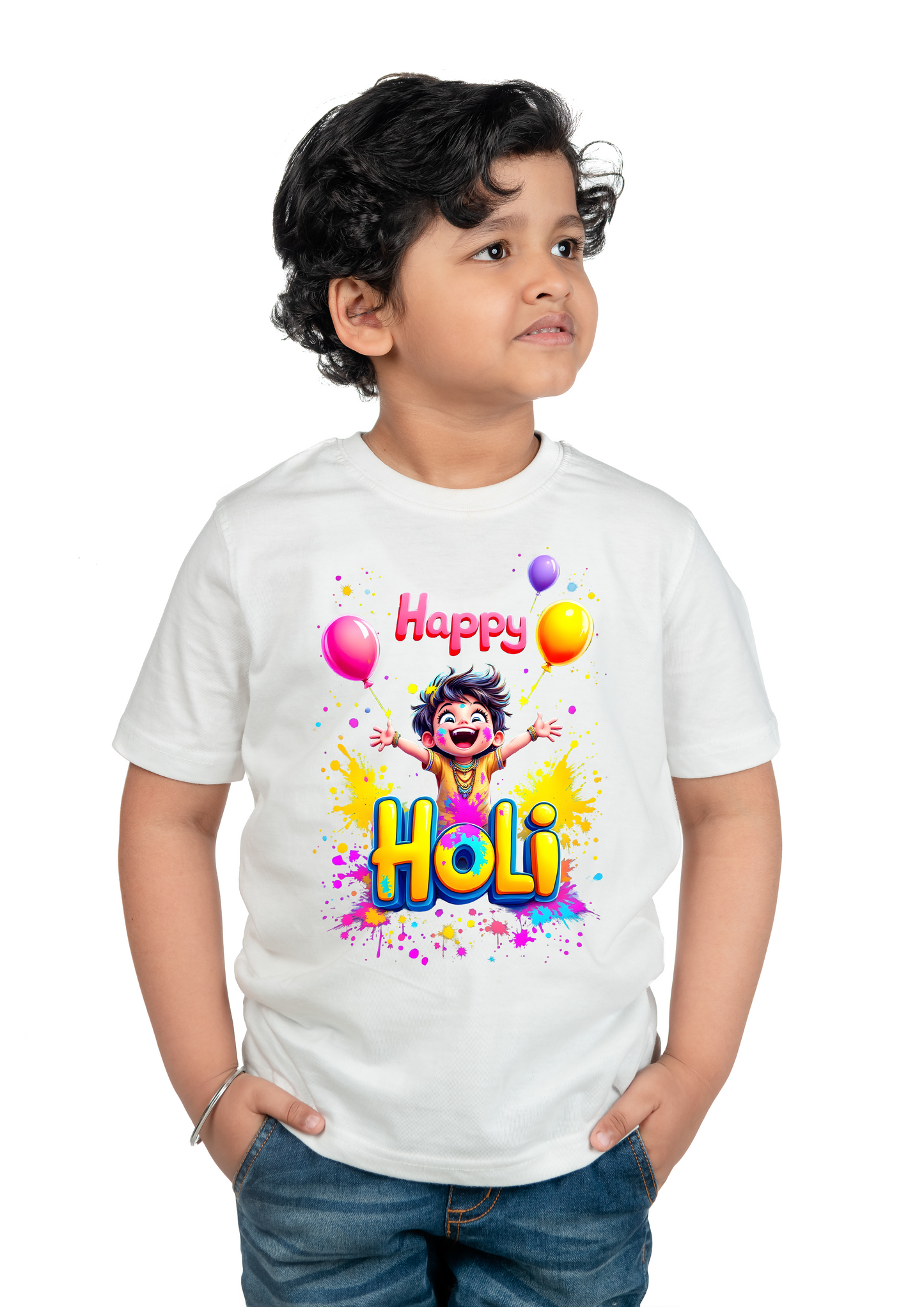 Holi Champ Boys & Girls' Colorful Polyester Holi Printed T-Shirt