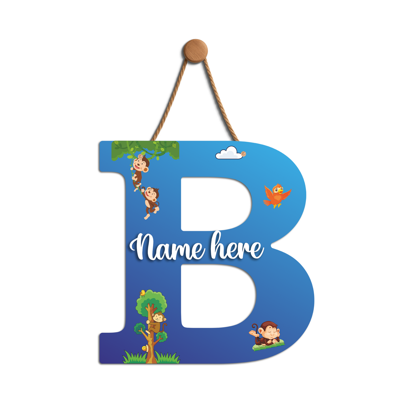 Customized Glossy Acrylic Jungle Monkey Theme | 9 Inch Custom Name Letter Sign for Kids Room & Playroom Decor | Animal Alphabet Nameplate | Includes Hanging Rope/Tape