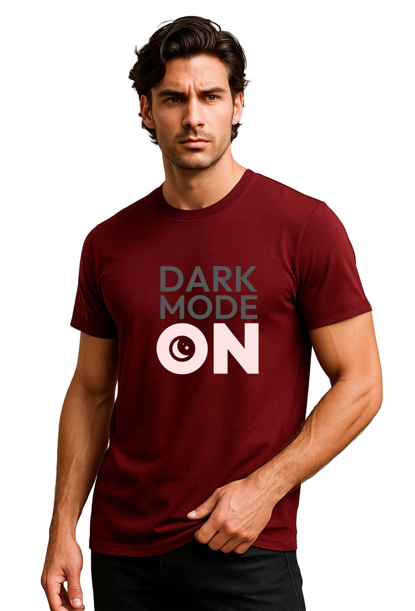 Dark Mode On Printed Pure Cotton T-Shirt for Men | Stylish Typography Graphic Tee | Half Sleeve Casual Regular Soft T-Shirt | Trendy Summer Wear for Men