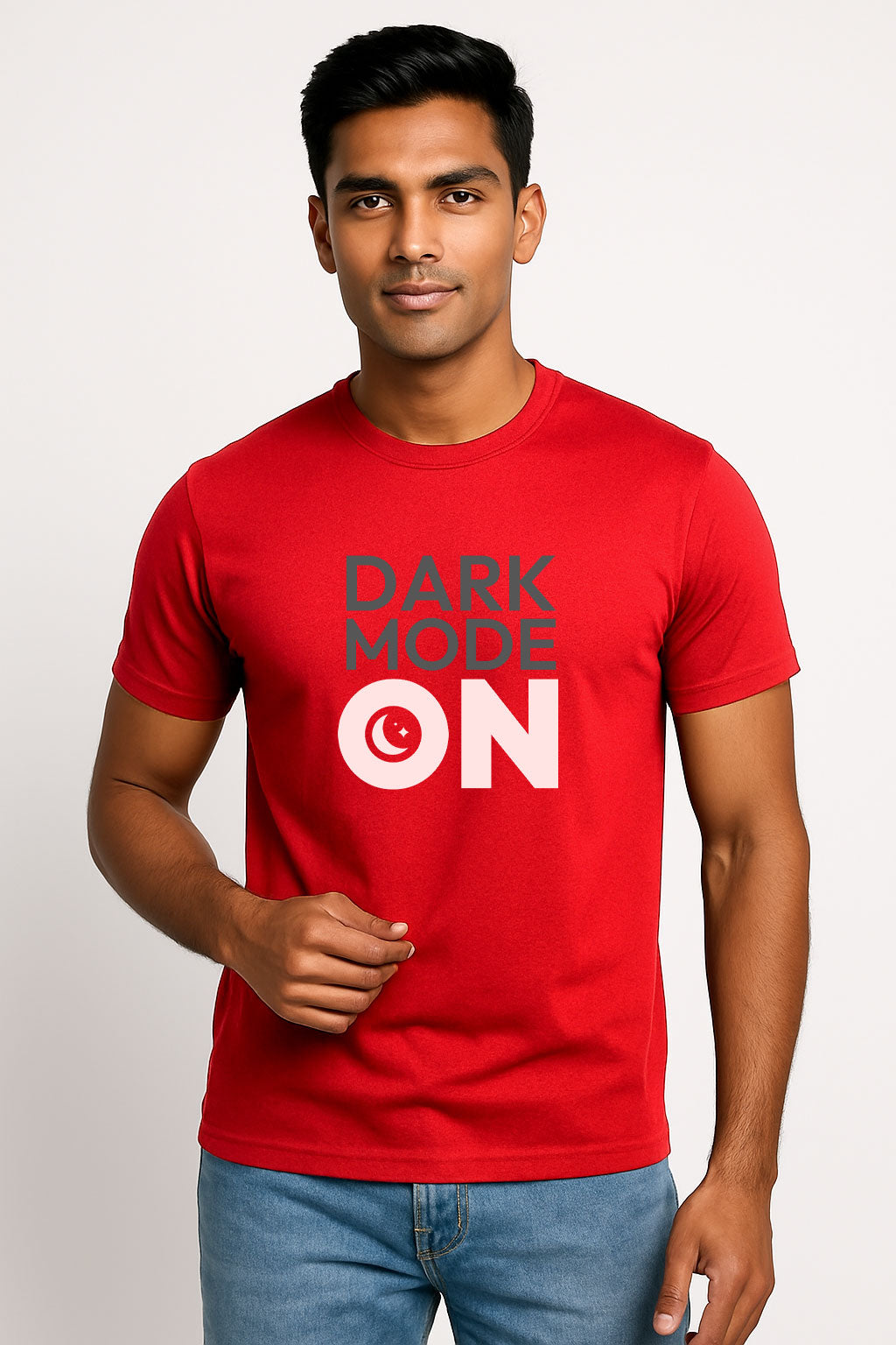 Dark Mode On Printed Pure Cotton T-Shirt for Men | Stylish Typography Graphic Tee | Half Sleeve Casual Regular Soft T-Shirt | Trendy Summer Wear for Men